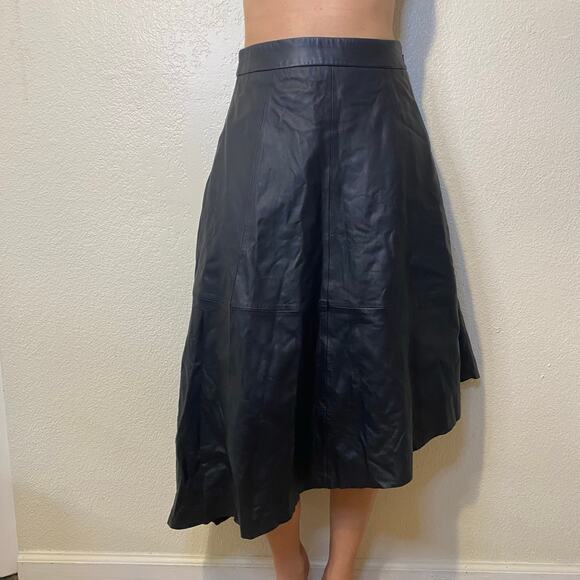 NEW Polo Ralph Lauren Black 100% Lambs Leather Asymmetric Midi Skirt Size 4 NWT - Picture 5 of 9